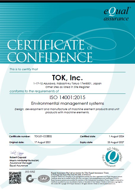 TOK, Inc.　ISO14001