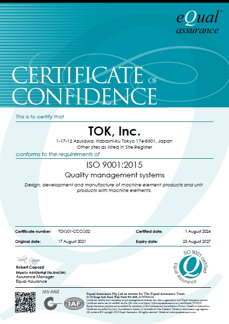 TOK, Inc.　ISO9001