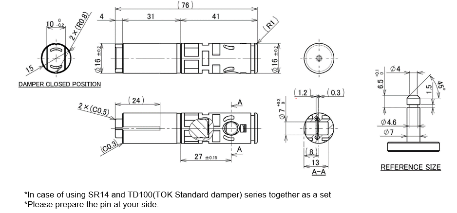 SR14 drawing - soft-close & quick-release system